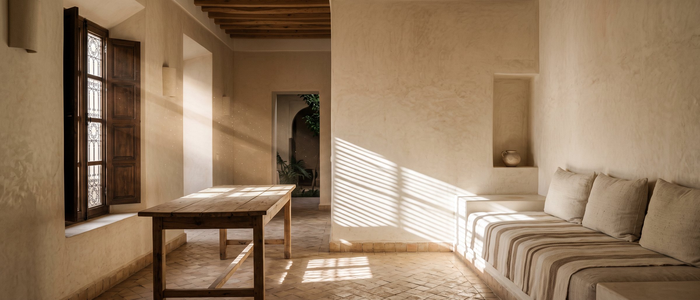 Intérieur marocain contemporain, lumière du matin