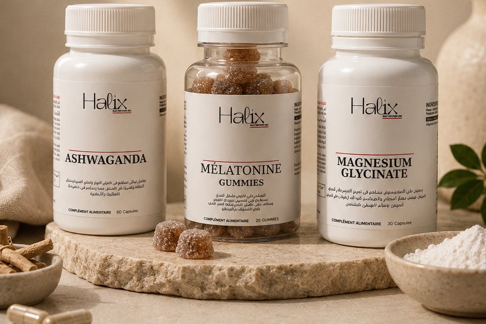 Les trois produits Halix réunis — Ease, Wind Down et Recover